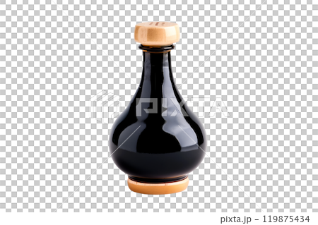 Bottle of dark soy sauce isolated on white transparent background. 119875434