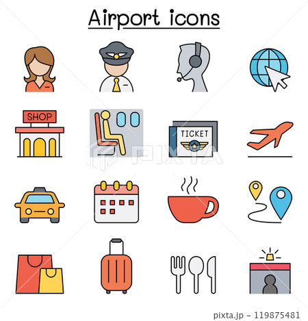 Airport & Aviation icon set in thin line style Airport & Aviation icon set in thin line style 119875481