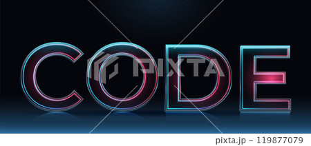 Banner with 3D neon letters with light insight. Glass letters with sparkles and winter background. Holiday decoration. Element for design poster, advertisign or game 119877079
