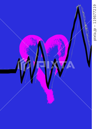 Pink heart beats with cardiogram on blue background Fall in love Valentine's Day 119877219