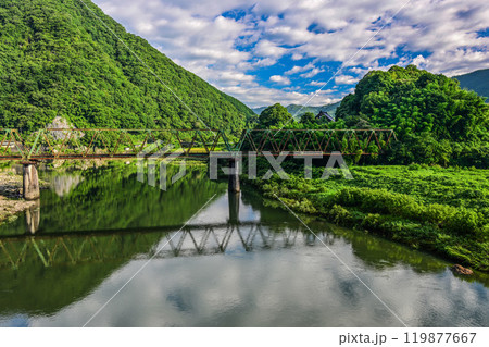 旧三江線粕淵橋梁(第一江川鉄橋)解体前の絶景 旧三江線粕淵橋梁(第一江川鉄橋)解体前の絶景 119877667