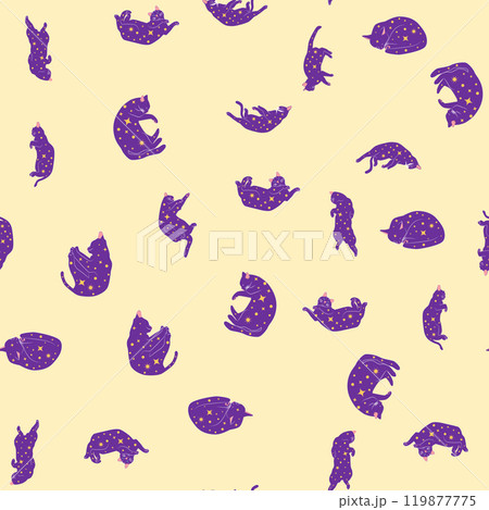 Mystical seamless pattern of cats in boho style, silhouette collection. Esotericism and mysticism, occultism. Mystical seamless pattern of cats in boho style, silhouette collection. Esotericism and mysticism, occultism. 119877775
