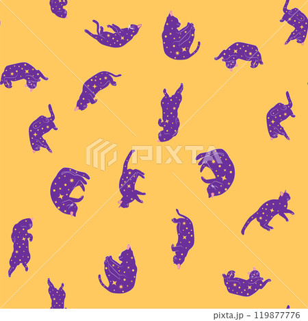 Mystical seamless pattern of cats in boho style, silhouette collection. Esotericism and mysticism, occultism. Mystical seamless pattern of cats in boho style, silhouette collection. Esotericism and mysticism, occultism. 119877776
