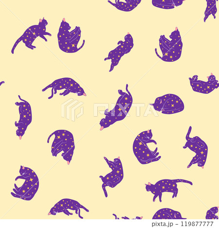 Mystical seamless pattern of cats in boho style, silhouette collection. Esotericism and mysticism, occultism. 119877777