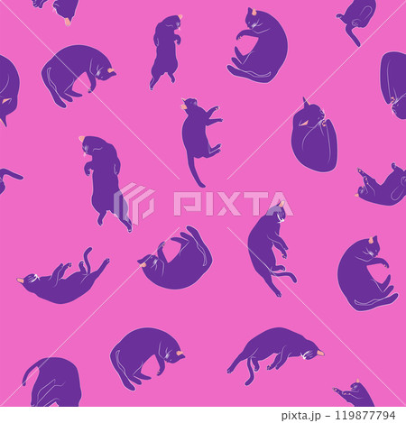 Mystical seamless pattern of cats in boho style, silhouette collection. Esotericism and mysticism, occultism. 119877794