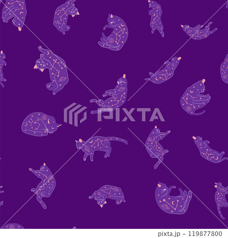 Mystical seamless pattern of cats in boho style, silhouette collection. Witchcraft and magic 119877800