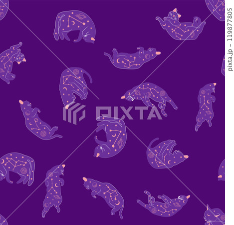 Mystical seamless pattern of cats in boho style, silhouette collection. Witchcraft and magic Mystical seamless pattern of cats in boho style, silhouette collection. Witchcraft and magic 119877805