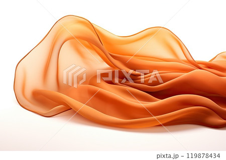 Orange wavy silk or satin isolated on white background 119878434