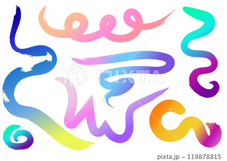 Colorful gradient blend brush lines. Curvy brush strokes isolated on white background. Vector flow set. Colorful gradient blend brush lines. Curvy brush strokes isolated on white background. Vector flow set. 119878815