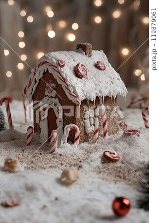 Whimsical Gingerbread House with Peppermint Decor 119879061