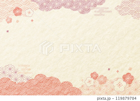 梅・正月・年賀状・新年・和柄・和紙の背景	 119879784