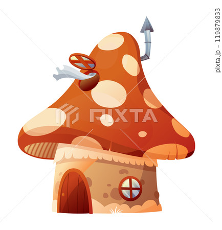 Fairytale house. Cartoon fairy house in form of mushroom. Vector illustration on white background 119879833