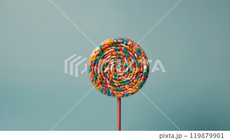 multi-colored candy on a stick on a blue background 119879901