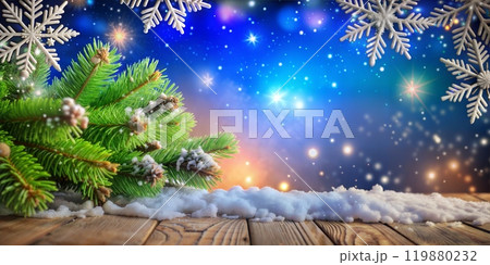 Abstract New Year background with fir branches, cones, snow on a contrasting blue background Abstract New Year background with fir branches, cones, snow on a contrasting blue background 119880232