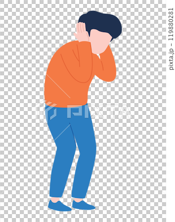 一個男人抱著頭憂心忡忡的插圖 119880281