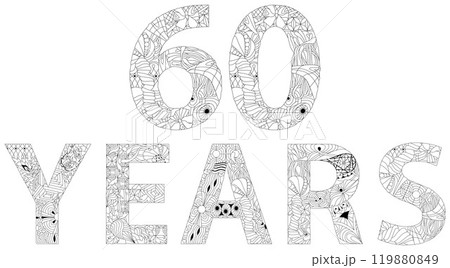 60 years anniversary emblem for coloring. Engraving design. Vector illustration. 60 years anniversary emblem for coloring. Engraving design. Vector illustration. 119880849