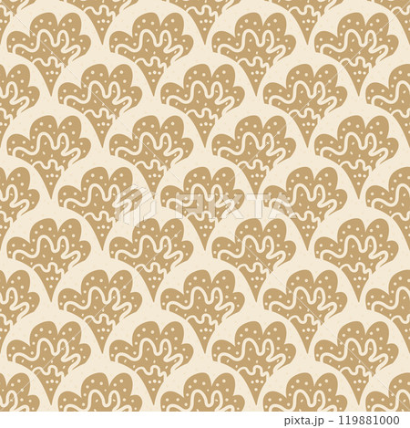 Abstract shapes scallop seamless pattern. Nursery gender neutral endless background. Childish repeat ornament. Vector hand drawn flat illustration. 119881000