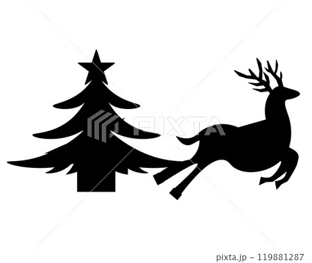 クリスマスツリーとトナカイ。ベクターイラスト クリスマスツリーとトナカイ。ベクターイラスト 119881287