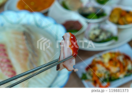 Korean Seafood Food. Boiled Octopus Sashimi 119881373