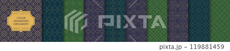 Collection of ornamental seamless luxury patterns. Grid geometric color stylish backgrounds. Ornate vintage textures 119881459