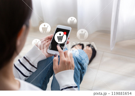 スマホでネットショッピングをする女性 スマホでネットショッピングをする女性 119881654