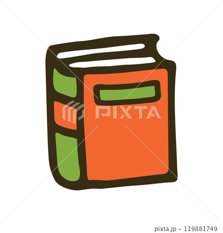 Doodle book icon handdrawn with ink pen. Knowledge and education symbol 119881749
