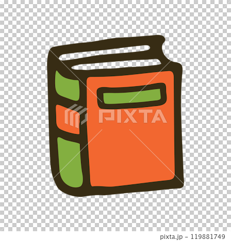 Doodle book icon handdrawn with ink pen. Knowledge and education symbol 119881749