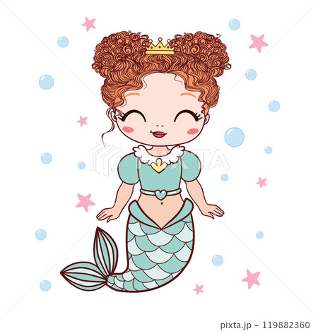 Beautiful little mermaid. Hand drawn vector illustration on a white background. 119882360
