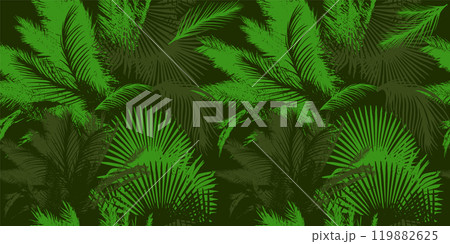 Seamless dark background palm leaves. Hand drawing. Not AI, Vector illustration Seamless dark background palm leaves. Hand drawing. Not AI, Vector illustration 119882625