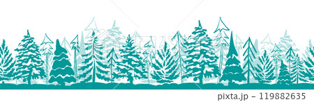Seamless background Christmas trees blue. hand drawing. Not AI Vector illustration 119882635