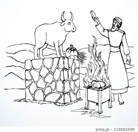 Vector drawing. Man worship idol Vector drawing. Man worship idol 119882690