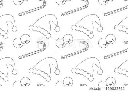 Christmas Coloring Page with Santa Hats and Candy Canes 119882861