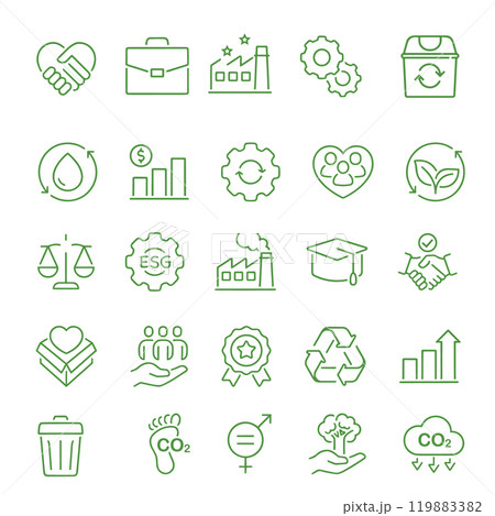 Environment nature line icons collection. ESG concept, net zero in environmental, social and governance. Vector Environment nature line icons collection. ESG concept, net zero in environmental, social and governance. Vector 119883382