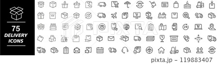 Delivery boxes and package, thin line icon set. Symbol collection in transparent background. Delivery service icon set. 119883407