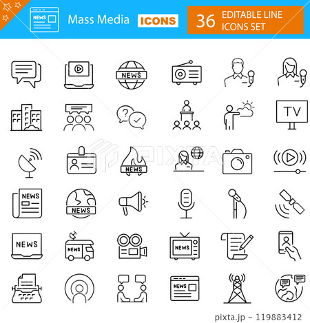 Mass media and Journalism solid icons collection. Containing customer press, news, journalist, mass media etc icons. Mass media and Journalism solid icons collection. Containing customer press, news, journalist, mass media etc icons. 119883412