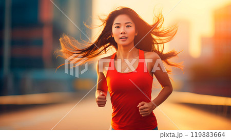 A beautiful young asian woman athlete runner. 119883664