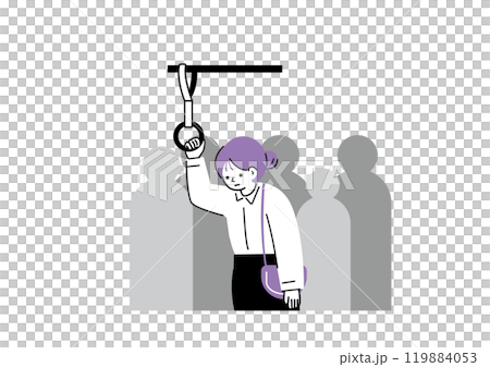 一名女子在擁擠的火車上搖晃 一名女子在擁擠的火車上搖晃 119884053