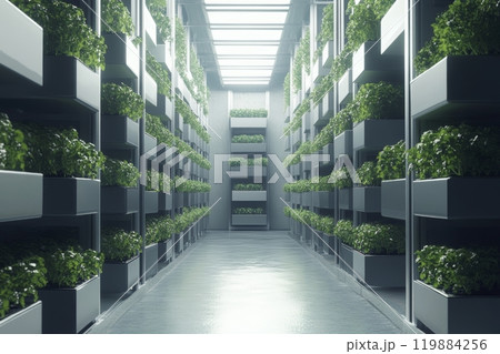 Lush vertical herb garden in modern indoor hydroponic farm. Microgreens 119884256