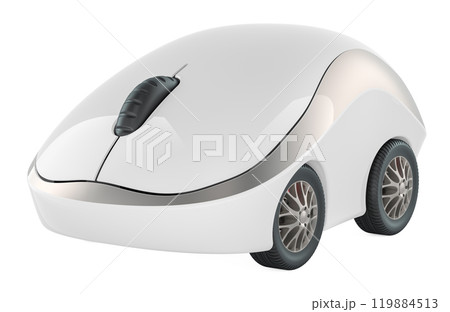 Computer mouse with car wheels, 3D rendering 119884513