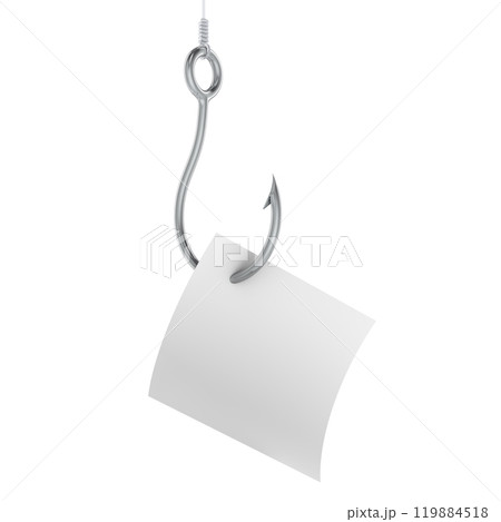 Fishing Hook with Blank Note Paper, 3D rendering 119884518