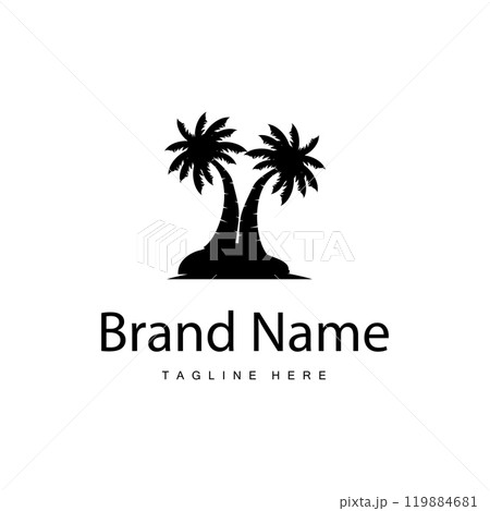 Coconut Tree Logo Design, Beach Plant Vector, Palm Tree Summer, Illustration Template 119884681