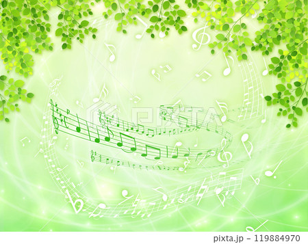 新緑と音符と背景 119884970