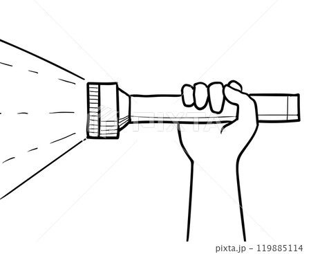 Hand Holding Flashlight Torch Side View Drawing Black and White Hand Holding Flashlight Torch Side View Drawing Black and White 119885114