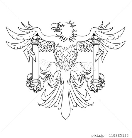 Eagle Clutching Two Pillars with With Spread Wings and Talons Drawing 119885133