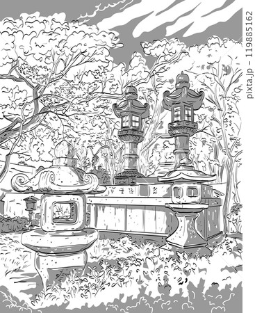 Japanese stone lantern at Yasaka Shrine in Kyoto Japan Drawing 119885162