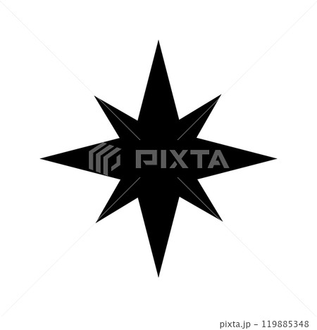 Black stars icon. Sun, sparkle, twinkle, starburst or bling, stardust sign. Flash, flare or glare, light or firework, explosion, radiance magic symbol. Trendy y2k pictogram. Vector illustration 119885348
