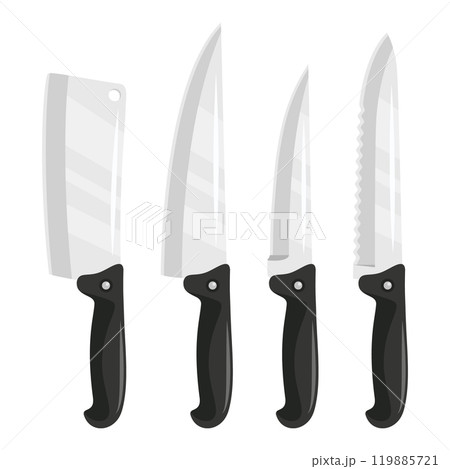 Vector Kitchen Knife Icon Set, Isolated. Various Kitchen Knives Design Templates, Chef Kitchen Knife Vector Kitchen Knife Icon Set, Isolated. Various Kitchen Knives Design Templates, Chef Kitchen Knife 119885721