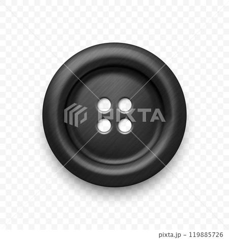 Black Color Metal Clothes Button with Four Holes, Isolated. Round Button Closeup, Front View. Design Template for Sewing, Fashion, Clothing Concept. Detailed Button Illustration for Craft Projects Black Color Metal Clothes Button with Four Holes, Isolated. Round Button Closeup, Front View. Design Template for Sewing, Fashion, Clothing Concept. Detailed Button Illustration for Craft Projects 119885726