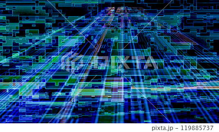 Abstract drawing, background image. A lot of structural rectangles, squares and steps. Graphic, arbitrary form of various figures. Pixilization. 119885737
