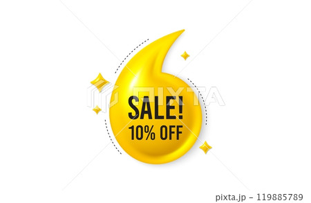 Offer 3d quotation banner. Sale 10 percent off discount. Promotion price offer sign. Retail badge symbol. Sale quote message. Yellow quotation comma banner. Vector 119885789